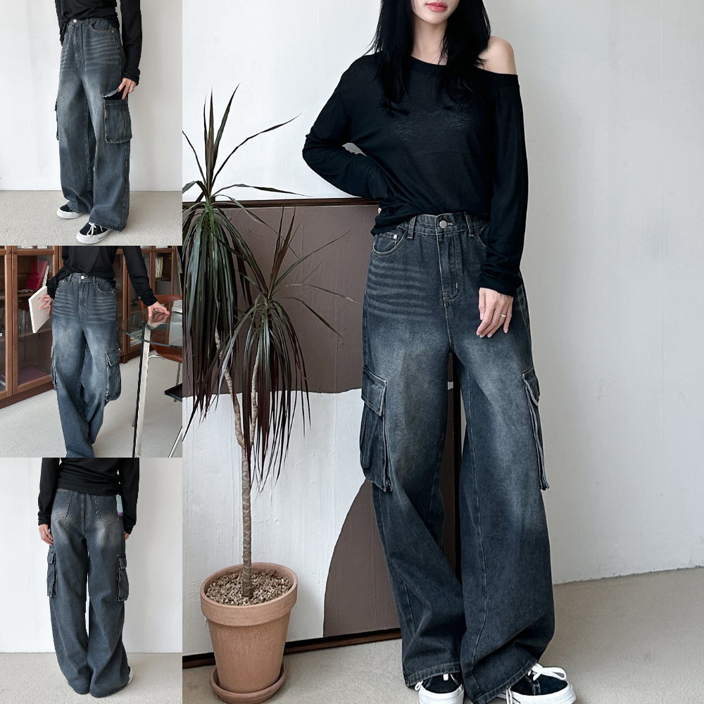 1+1 밴딩청바지 와이드청바지 와이드데님 스트레이트진 연청바지 이미지 7