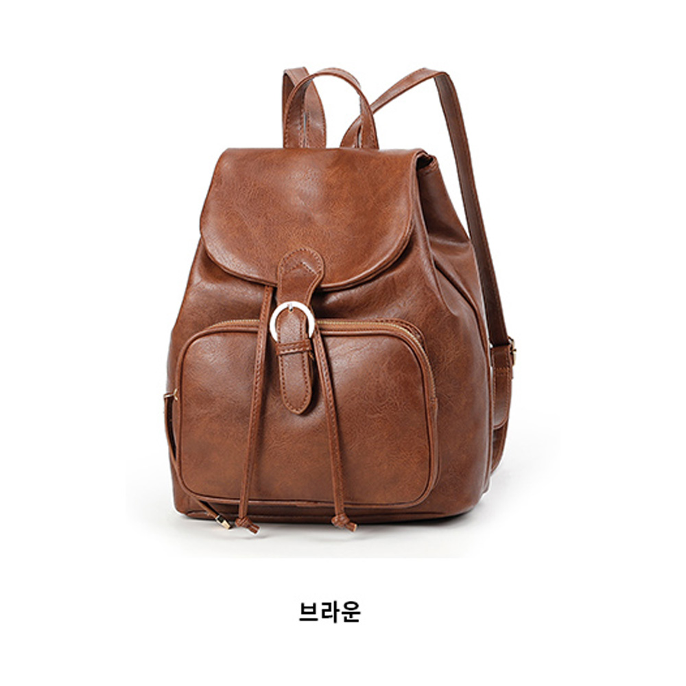 아담한 레더 미디엄 조리 백팩 여대생 직장인 엄마 나들이 외출 여행 버클 플랩 백팩 가방 이미지 7