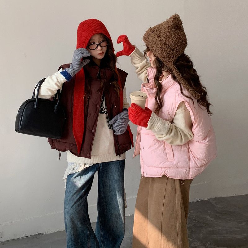 여성 경량 패딩조끼 스탠드 칼라 숏베스트 봄가을 아웃도어 스타일 루즈핏 캐주얼 재킷 편안한 착용감 데일리 패션 아이템 - 상세 이미지 3