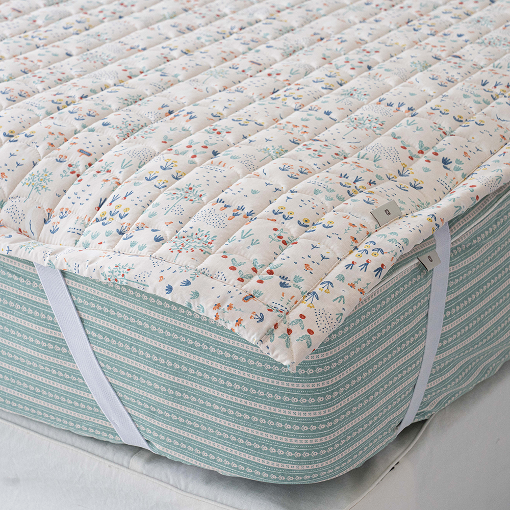 쿠에뜨 모달패드 플라워패턴 그린가든 SS 고정밴드 논슬립 침대패드