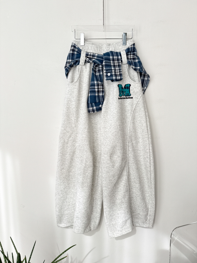 뽀글 패치 체크 힙커버 벨트 항아리 와이드 팬츠 - 상세 이미지 2