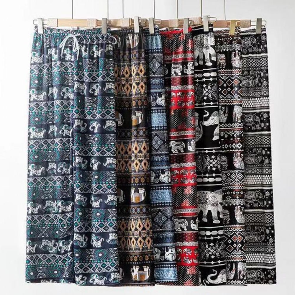 와이드 팬츠 바지 여름 쿨 몸빼 할미 플 태국 코끼리 레드 - 상품 이미지