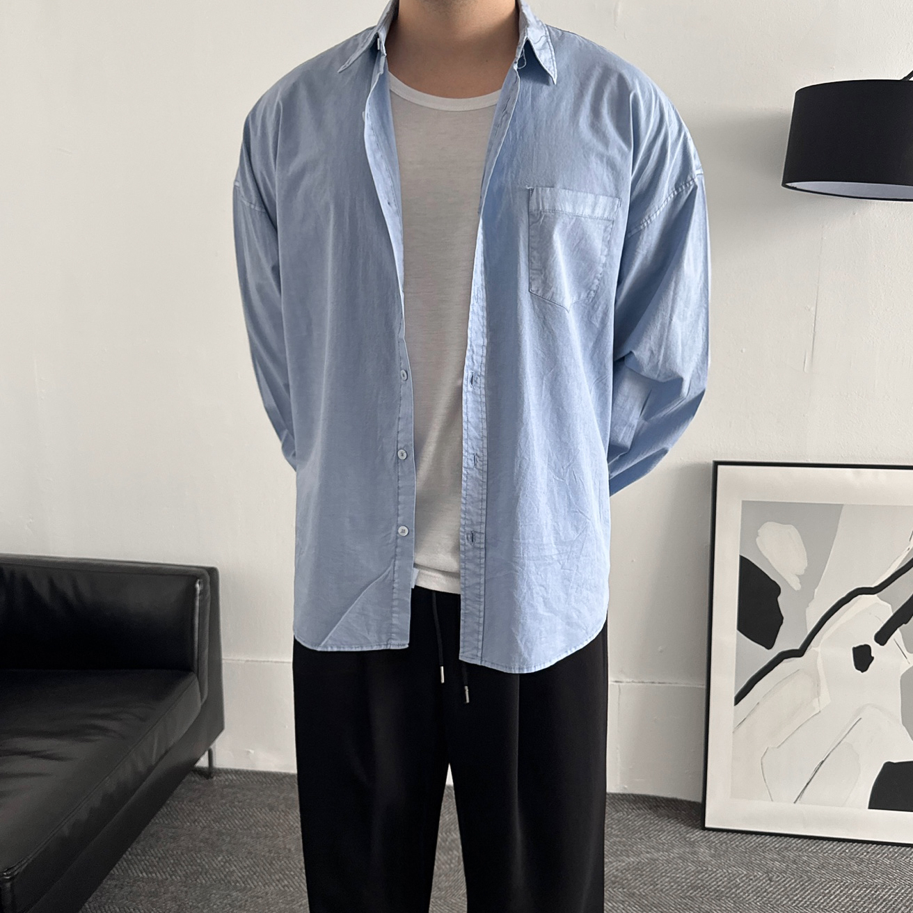 셔츠남방 피그먼트 워싱코튼 오버핏셔츠 - 상세 이미지 3