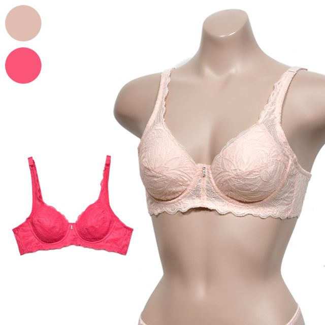플라워 레이스 여성스럽고 크리비아 와이어 은은한 브 80B-핑크 - 상품 이미지