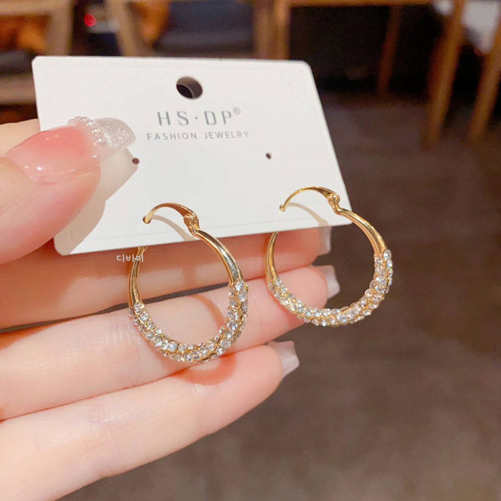 트위스트 14K 큐빅 링귀걸이 골드 포인트 데일리 볼드 이어링 이미지 8
