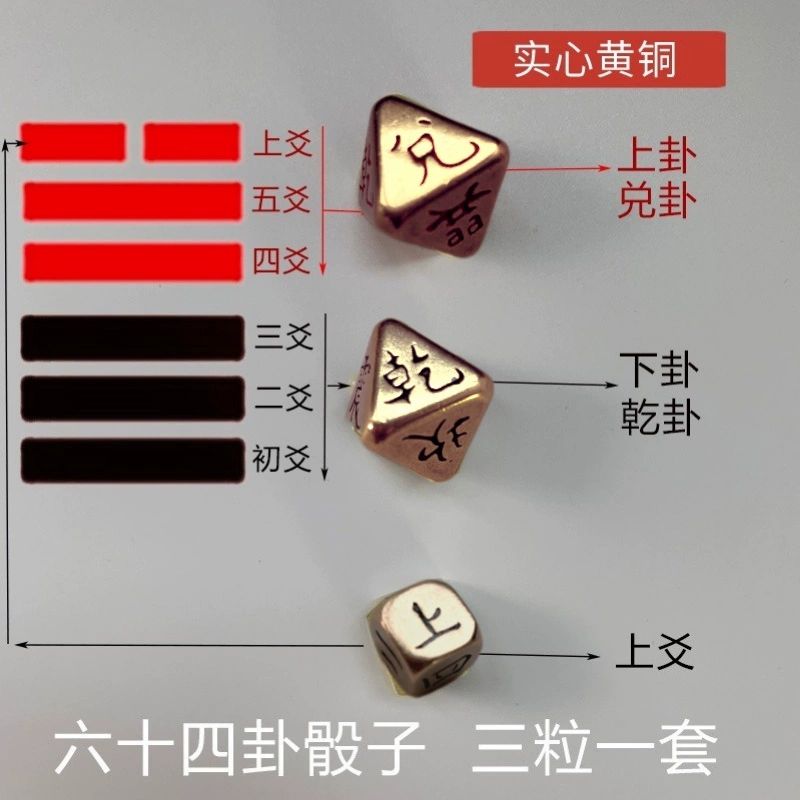 황동 팔면 주사위 점괘 팔괘 육효 사주 주역 점사 트리다이스 한 세트 간이 설명서 포함 - 상세 이미지 2