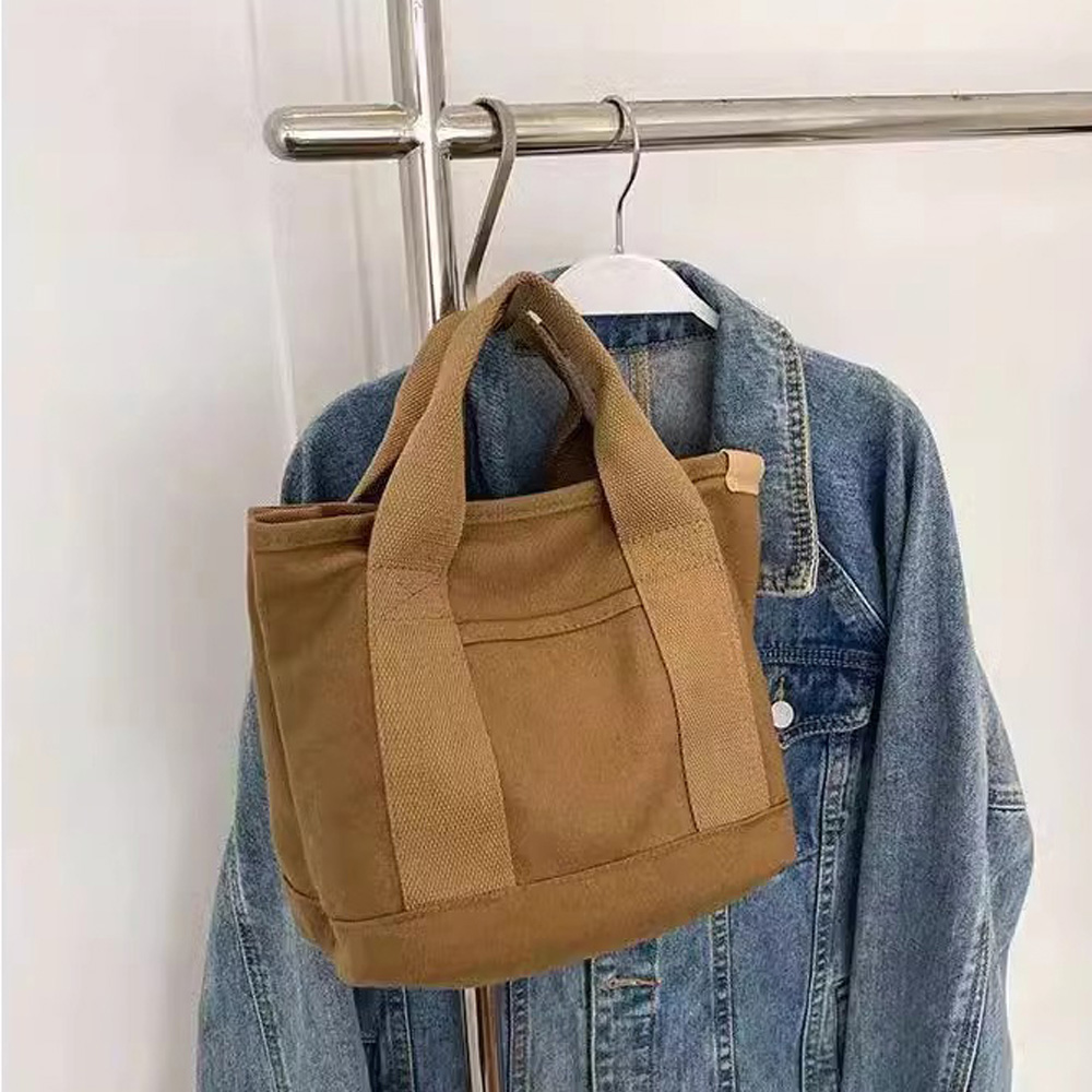가벼운 미디엄 토드백 외출 경량 손목 팔목가방 스퀘어 텀블러 캔버스 에코 토트백 가방 - 상세 이미지 4
