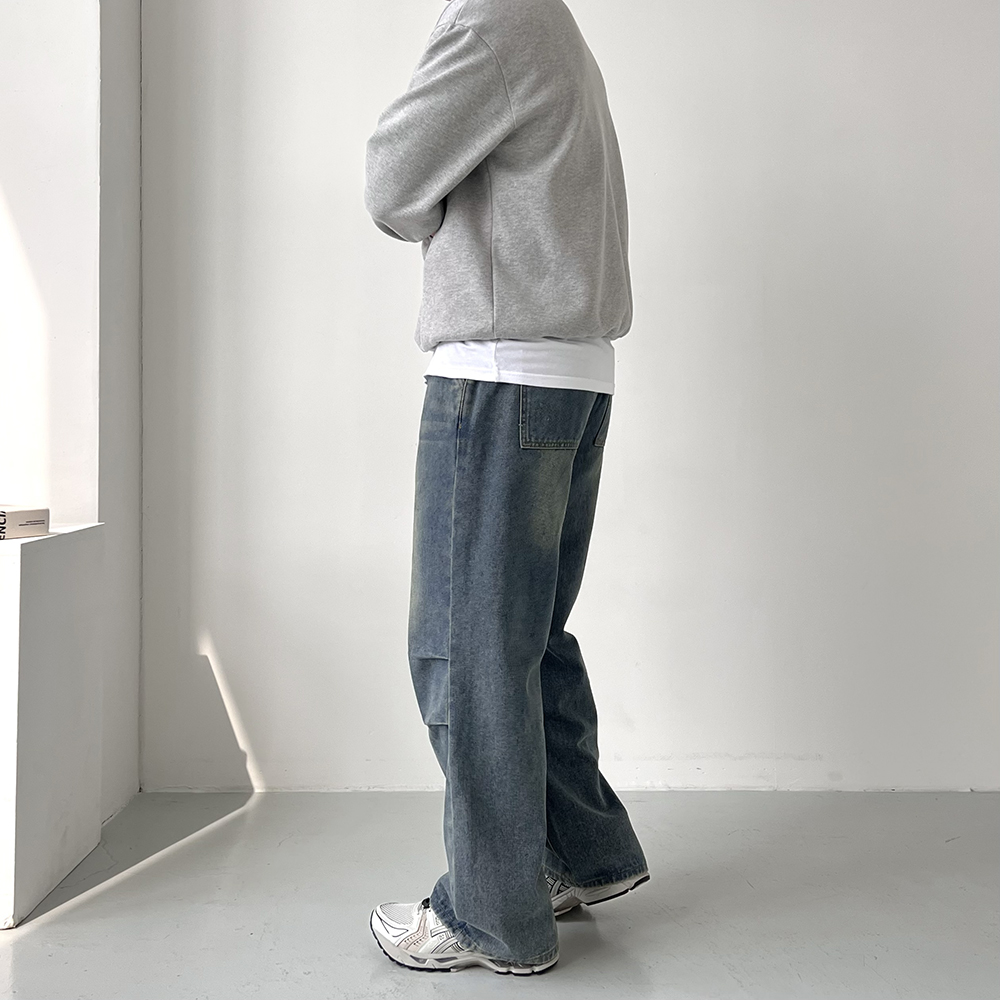 1+1 통청바지 남자밴딩청바지 파라슈트데님팬츠 남성와이드청바지 - 상세 이미지 2