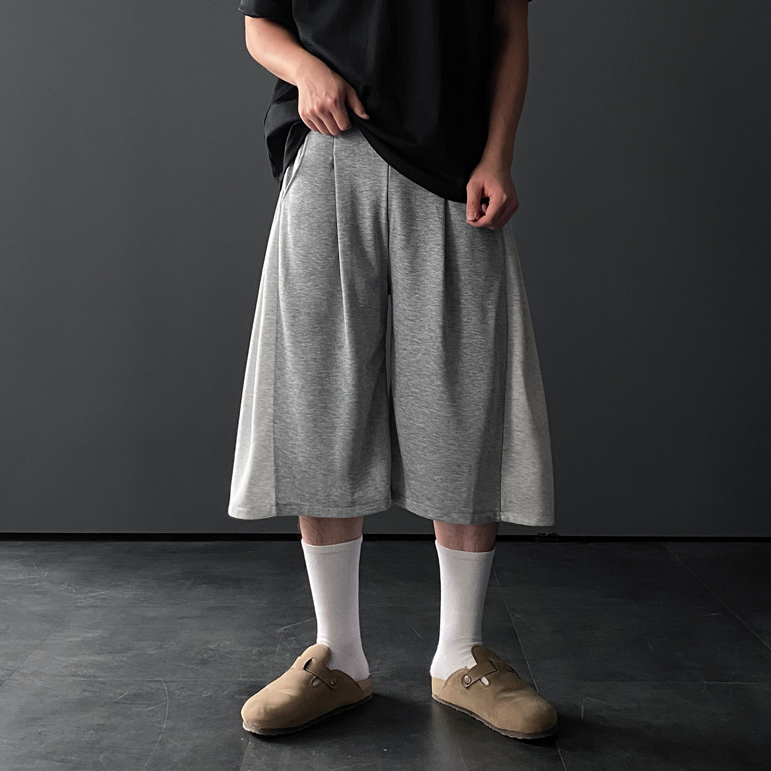 1+1 남자버뮤다팬츠 7부반바지 회색반바지 통넓은바지 - 상세 이미지 2