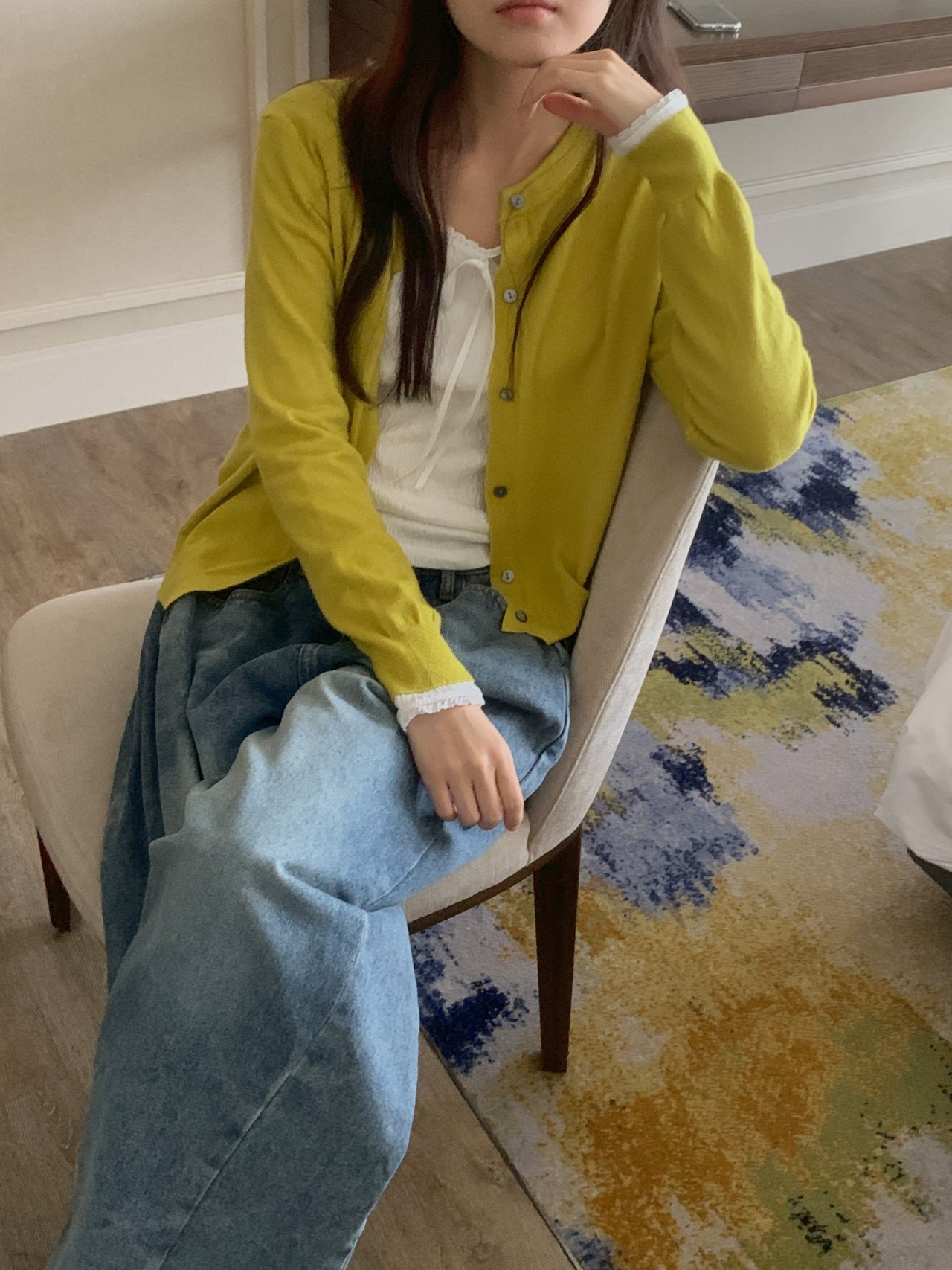 오버무드 라운드넥 간절기 베이직 기본 데일리 코튼 레드 컬러 긴팔 가디건 7color - 상세 이미지 2