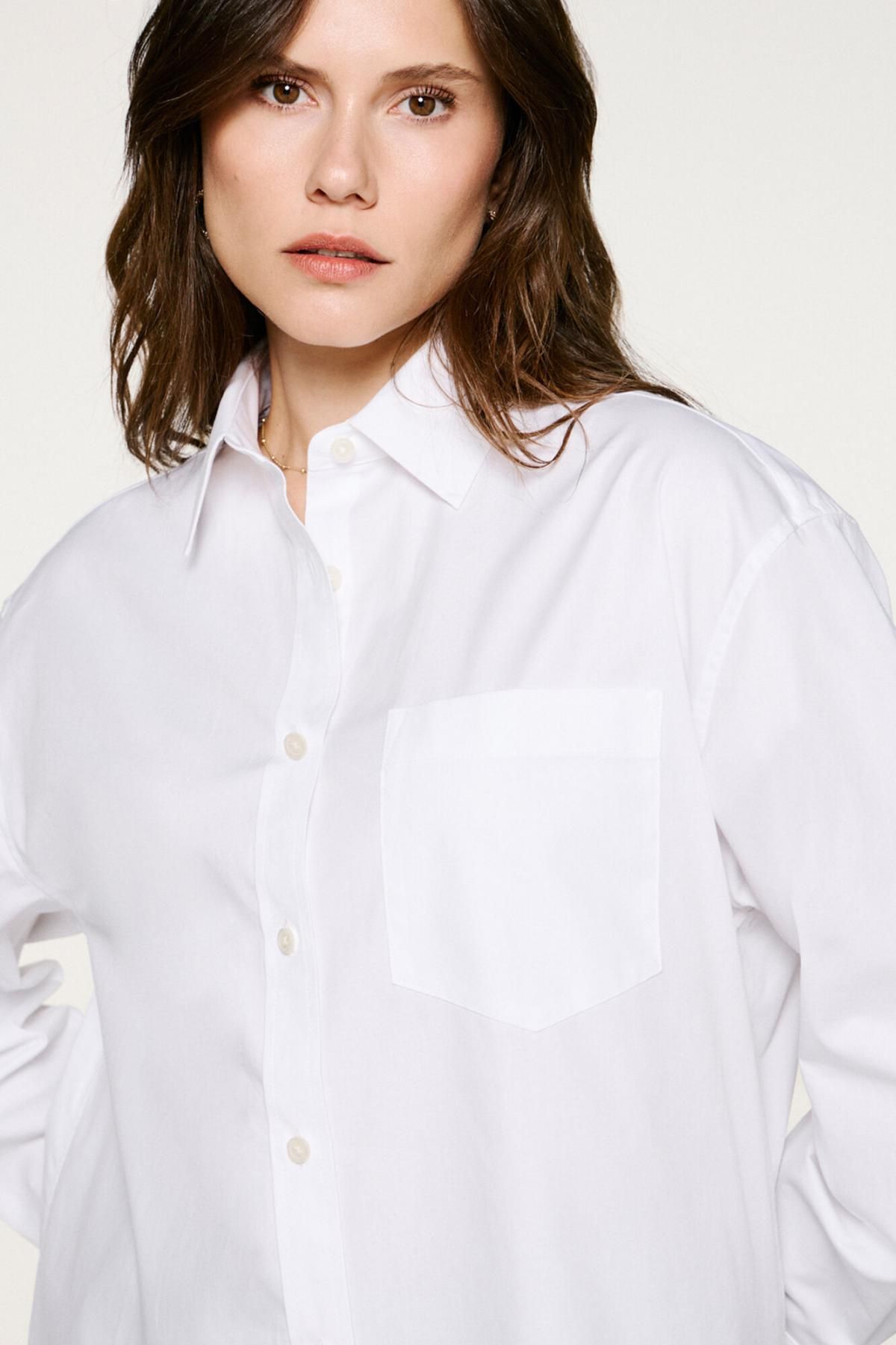 셀렉티드 오버핏 미니멀 리사이클 코튼 화이트 긴팔 셔츠 4312332 BLANCO - 상세 이미지 3