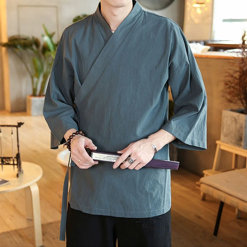 남자 저고리 두루마기 여름 반팔 상의 계량 모시옷 개량 A형 네이비 블루 M 50.0-60.0kg - 상세 이미지 3