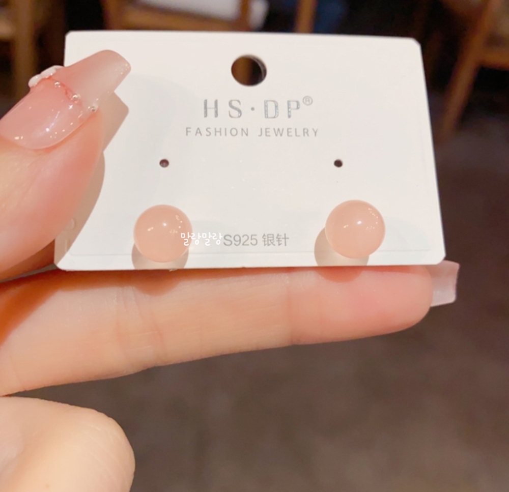 925은침 데일리 심플 미니 파스텔 구슬 원형 스터드 귀걸이 - 상세 이미지 5
