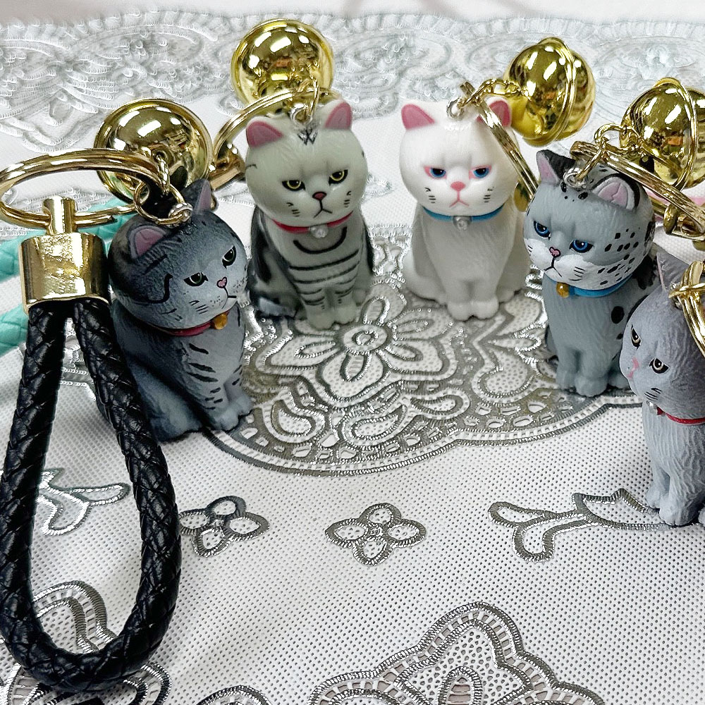 심통난고양이 방울키링 랜덤 2개 고양이키링 고양이스트랩 열쇠고리 매듭키링 키홀더 고양이피규어 매듭키링 고양이선물 - 상품 이미지
