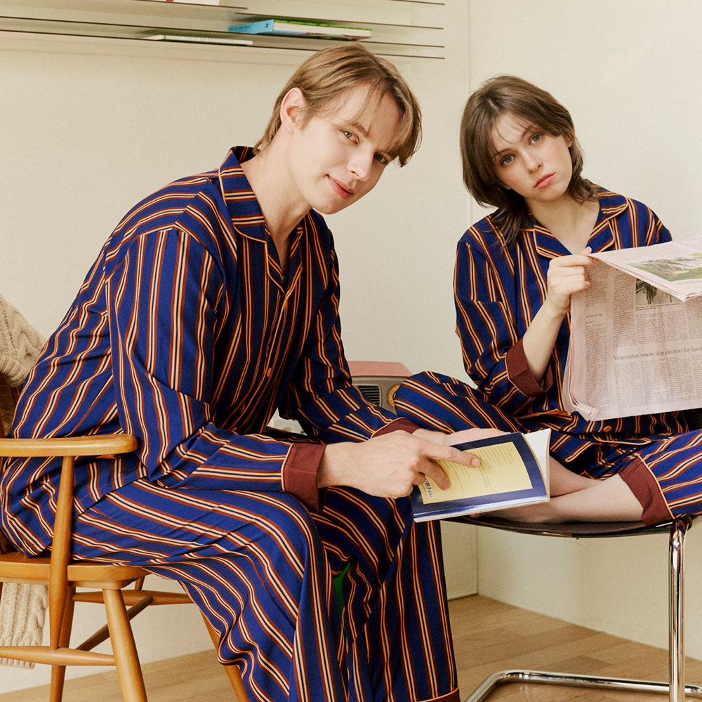 엠엠즈 로웬 커플 긴팔 잠옷 세트 빅사이즈 홈웨어 파자마 제품 이미지