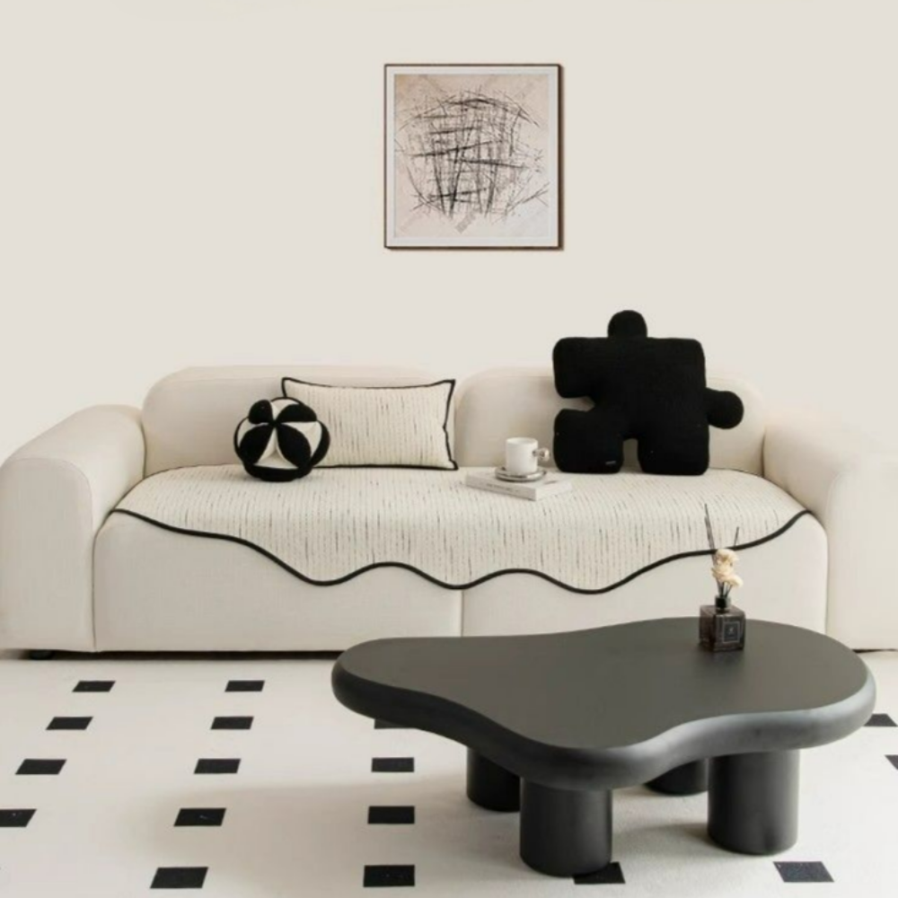 스트라이프 물결 소파커버 사계절 소파패드 비정형 모던 미끄럼방지 넓은 매트 아이보리