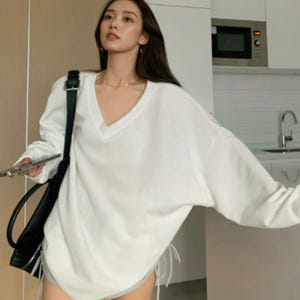 여성맨투맨 박스티 롱 흰 무지 박서 티 오버핏 빅사이즈 3XL 착용 후기 | 사이즈/핏 총정리 - 상품 이미지 1
