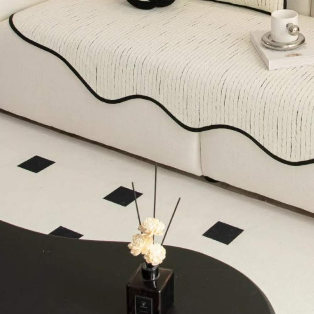 스트라이프 물결 소파커버 사계절 소파패드 비정형 모던 미끄럼방지 넓은 매트 아이보리