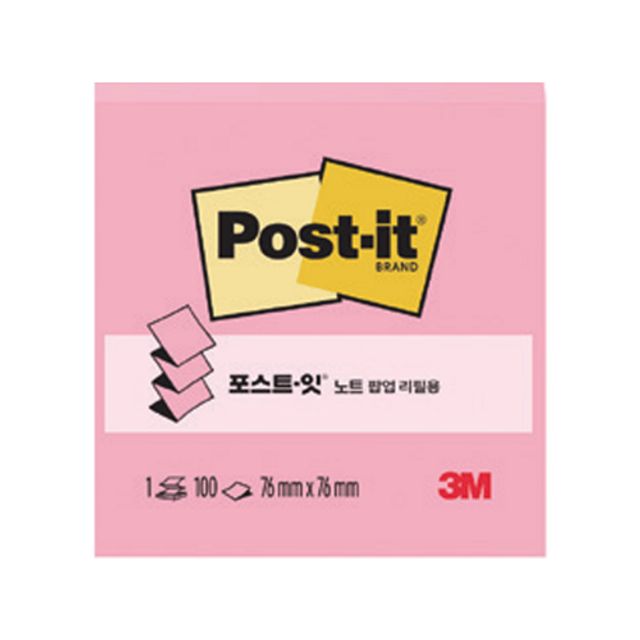 3M 포스트잇 팝업리필 KR330(654) 분홍 러블리핑크/(76x76 100매) (1개) - 메인 이미지