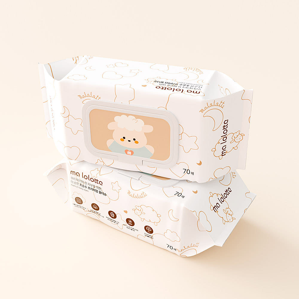 마롤로뜨 아기물티슈 캡형 대용량 유아 두꺼운 도톰한 프리미엄 물티슈 70매 10팩