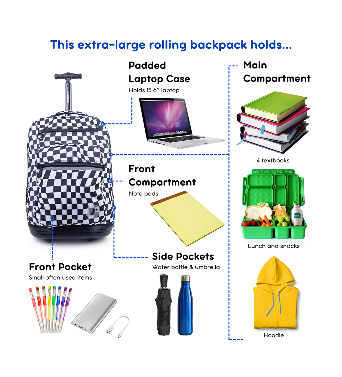 제이월드  51cm 롤링백팩 여행 캐리어 노트북수납 어학연수짐싸기(19인치)