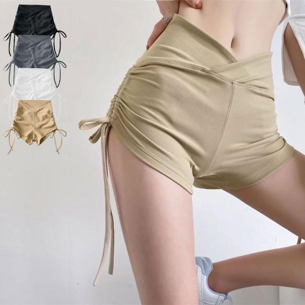 요가 필라테스 운동복 셔링 반바지 블랙 - 상품 이미지