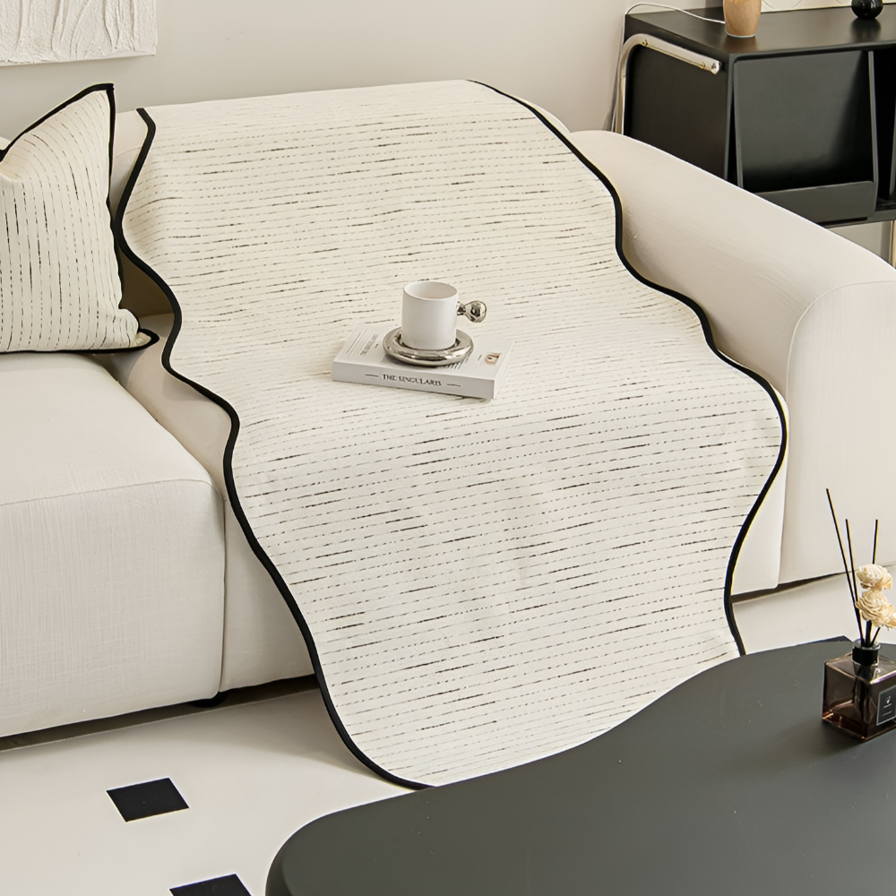 스트라이프 물결 소파커버 사계절 소파패드 비정형 모던 미끄럼방지 넓은 매트 아이보리