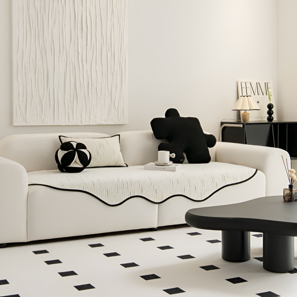 스트라이프 물결 소파커버 사계절 소파패드 비정형 모던 미끄럼방지 넓은 매트 아이보리