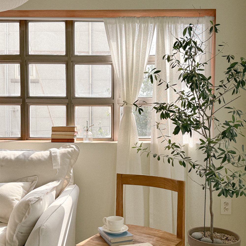 마리엔젤 빈티지 눈꽃 부클레이스 봉집형 가리개커튼 140x150cm