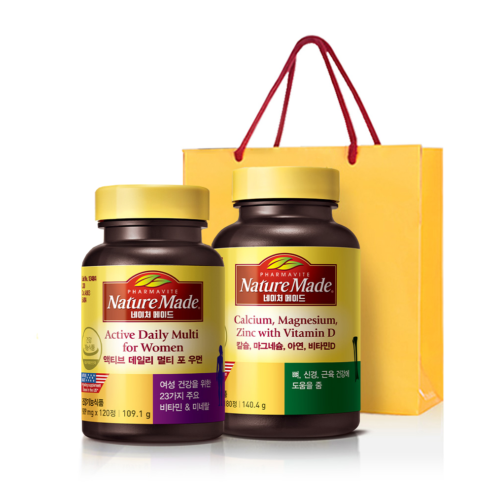 네이처메이드 여성건강 선물세트(포 우먼 & 칼슘 마그네슘 아연 비타민D+쇼핑백), 1개