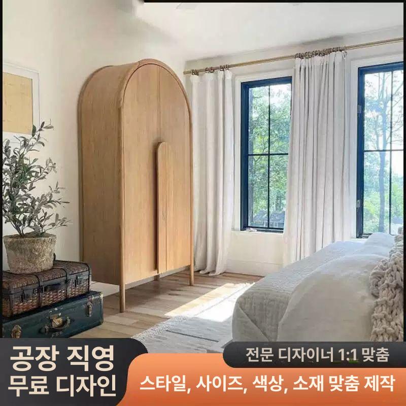 나무 장롱 아치형 옷장 수납 수납장 이불 정리함 이불장 서랍장 옷장이불장 서랍옷장 원목색 1000x500x2000 2문 - 상세 이미지 2