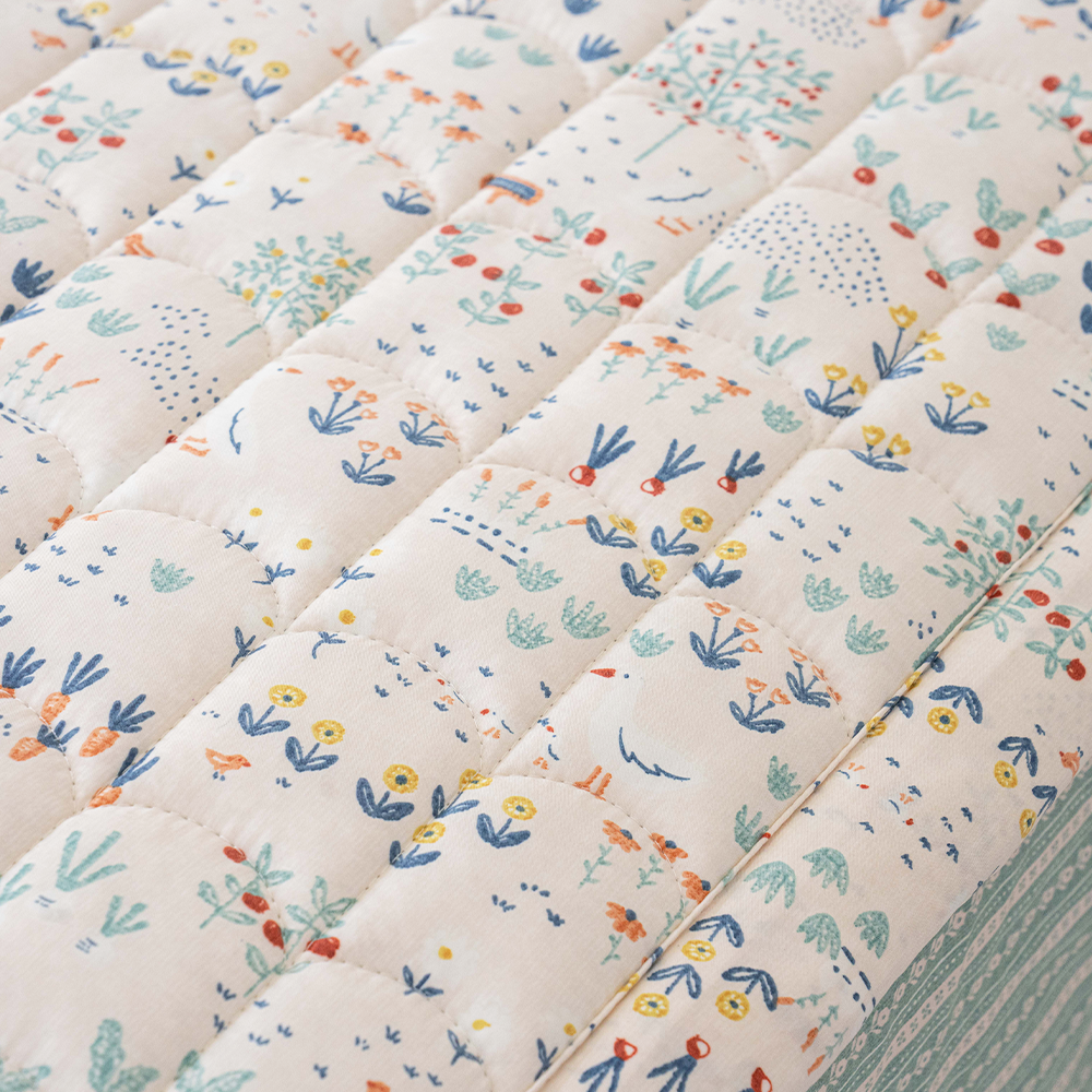 쿠에뜨 모달패드 플라워패턴 그린가든 SS 고정밴드 논슬립 침대패드