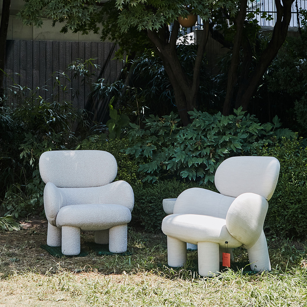 알로소 엘머 패브릭 소파 스툴미포함, 부클레/카놀리 크림, 1인용