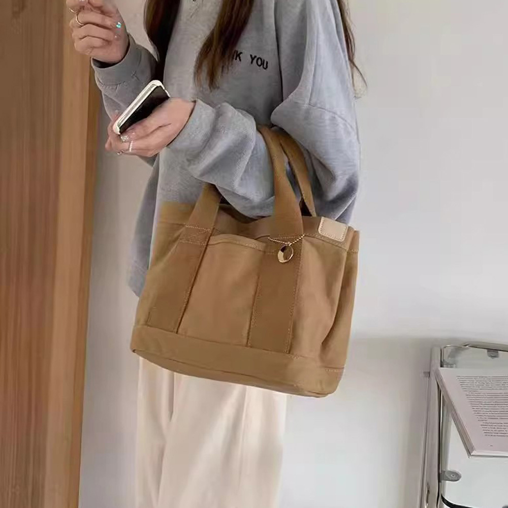 가벼운 미디엄 토드백 외출 경량 손목 팔목가방 스퀘어 텀블러 캔버스 에코 토트백 가방 - 상세 이미지 2