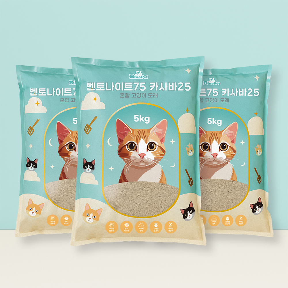 블루펫 벤토나이트75 카사바25 혼합 고양이모래 15kg, 1개