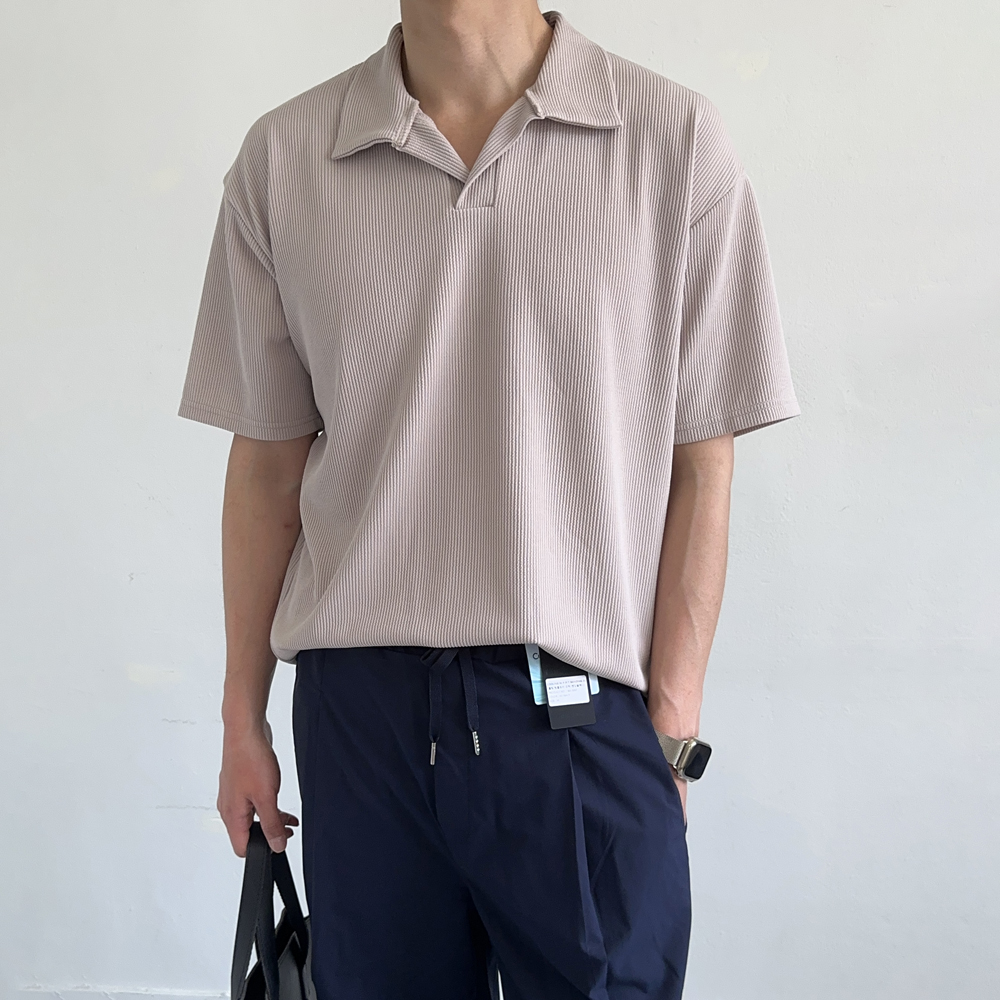 남자 반팔티 오버핏 피케 카라 티셔츠 헨리넥 반팔 - 상세 이미지 2