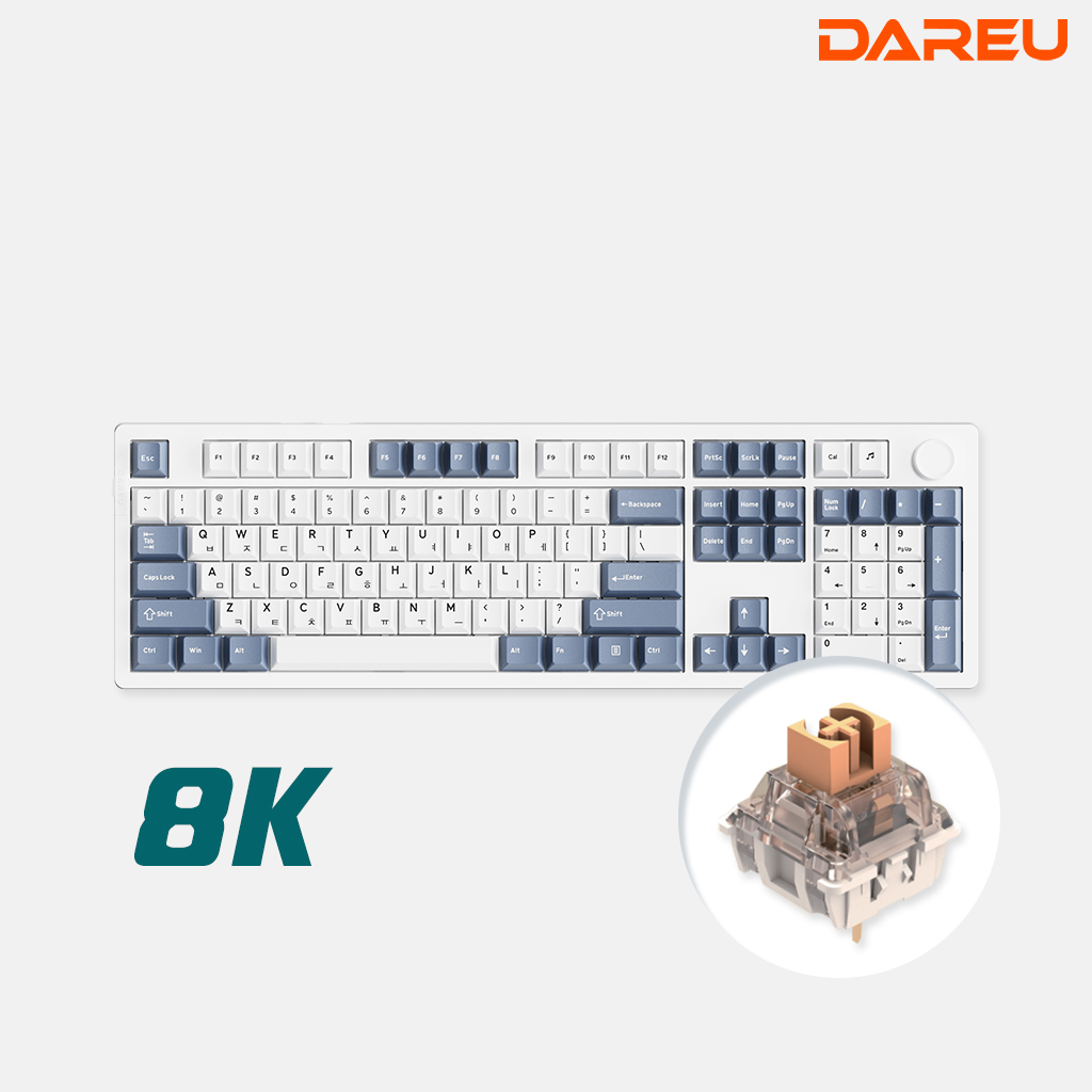 다얼유 EK106PRO 8K 유선 기계식 게이밍 키보드 화이트, 저소음 머스타드축