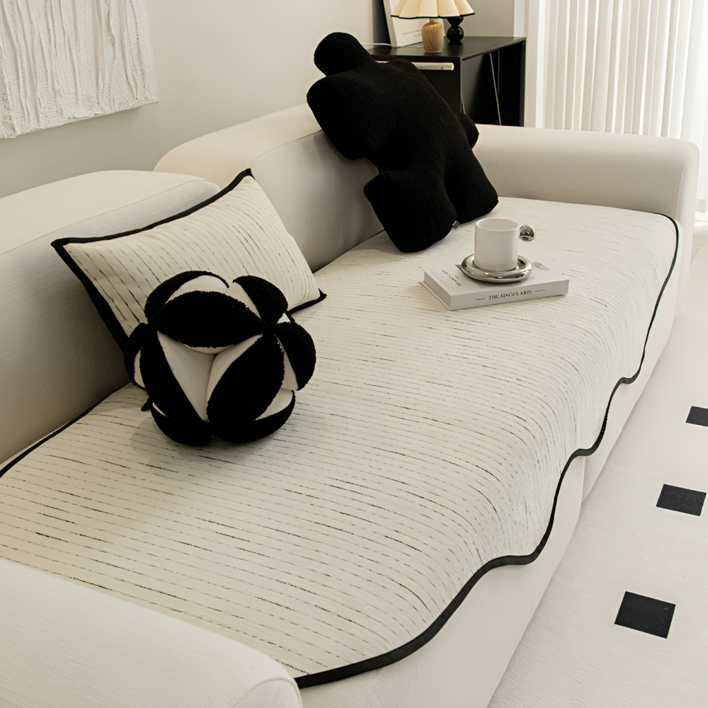 스트라이프 물결 소파커버 사계절 소파패드 비정형 모던 미끄럼방지 넓은 매트 아이보리
