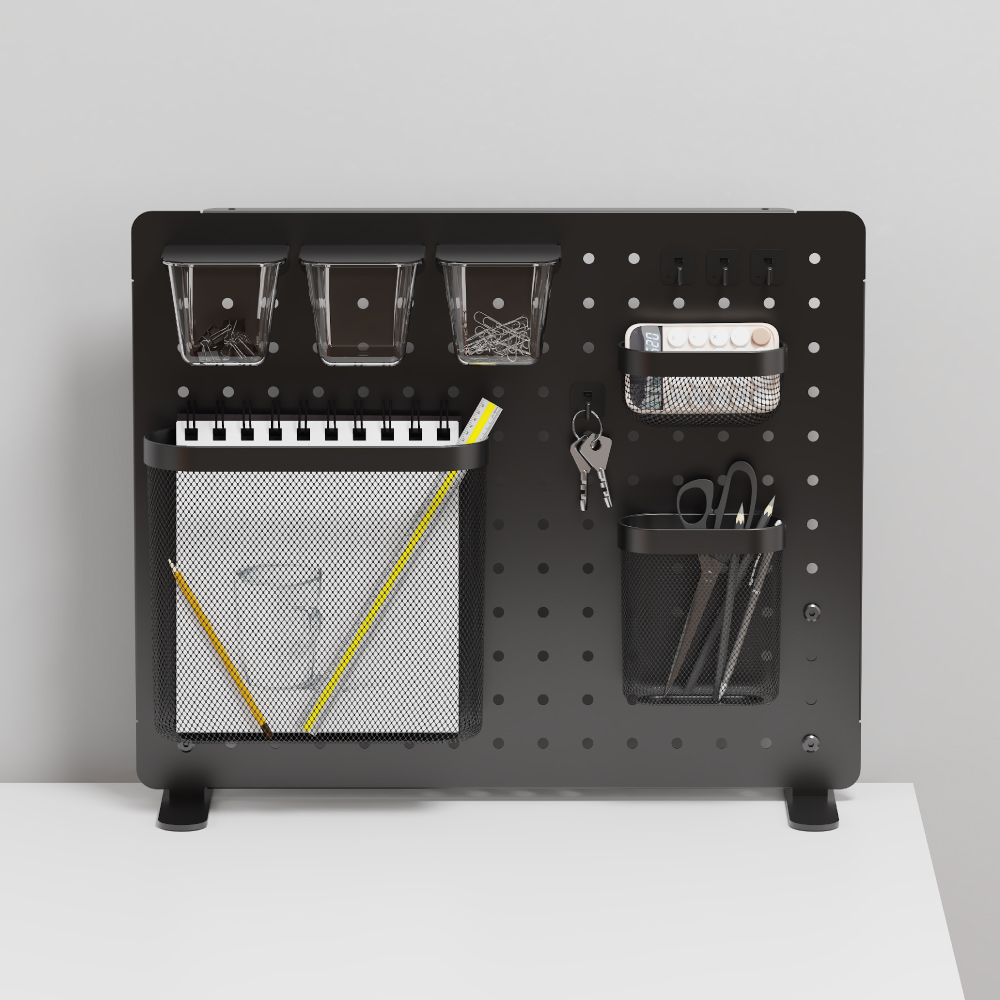루나랩 타공판 책상 페그보드 수납 거치대 정리함 클램프 파티션 오거나이저 L 바스켓 블랙