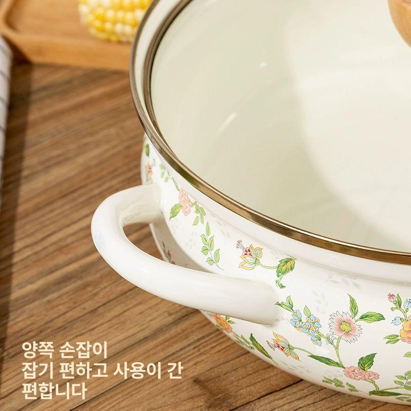 사기냄비 일본법랑냄비 라면 인덕션 가정용 인덕션냄비 전골냄비 솥밥냄비 어묵냄비 중형냄비+소형냄비 2종 세트 - 상세 이미지 3