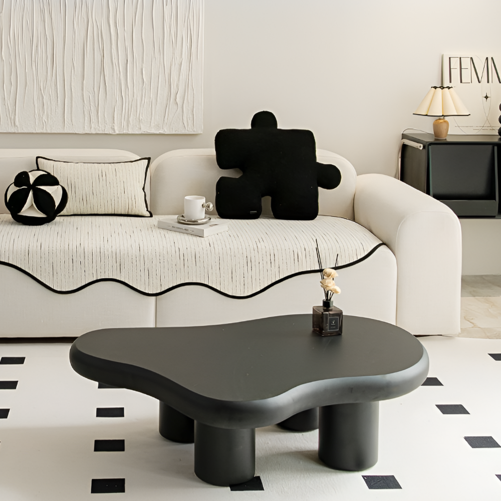 스트라이프 물결 소파커버 사계절 소파패드 비정형 모던 미끄럼방지 넓은 매트 아이보리