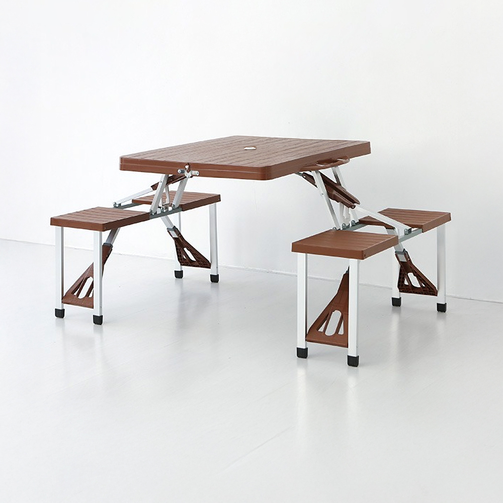 캠폴 야외 접이식테이블 4인세트 의자일체형 1320x855x660mm, 브라운 0435.4055