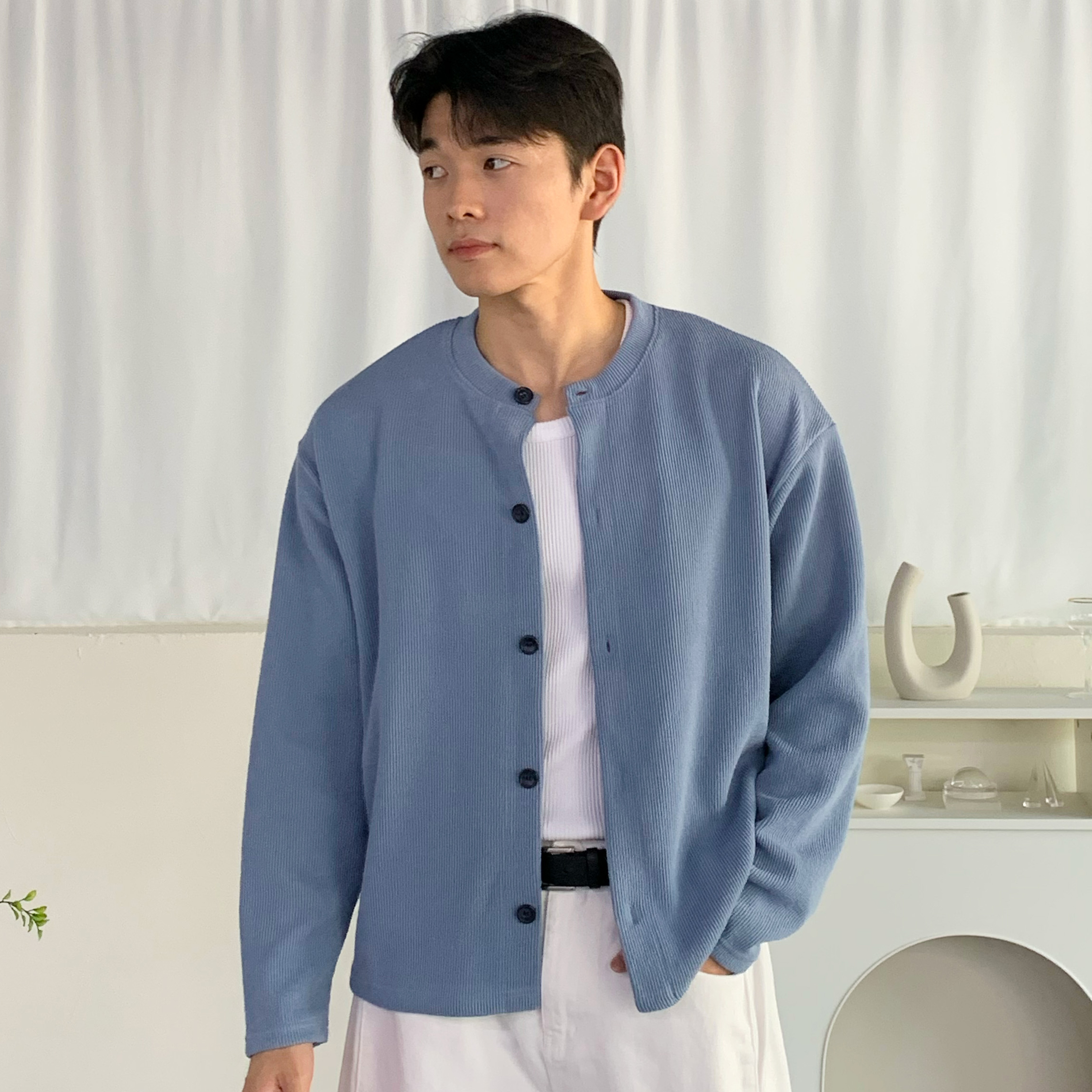 라운드넥 세미크롭 니티드 가디건 - 상품 이미지