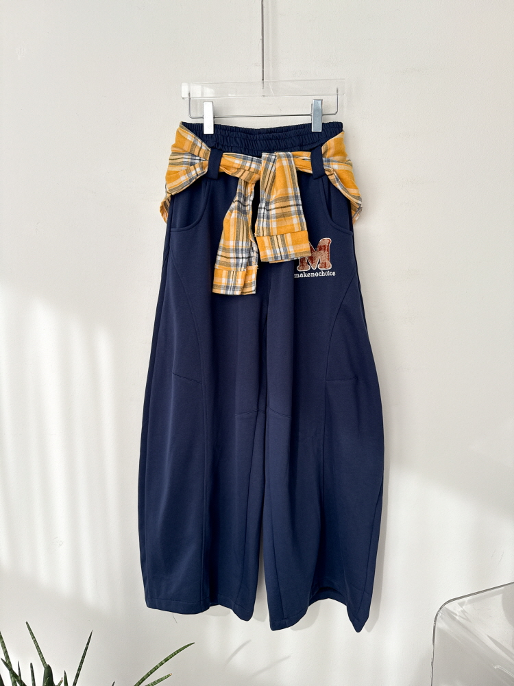 뽀글 패치 체크 힙커버 벨트 항아리 와이드 팬츠 - 상세 이미지 4