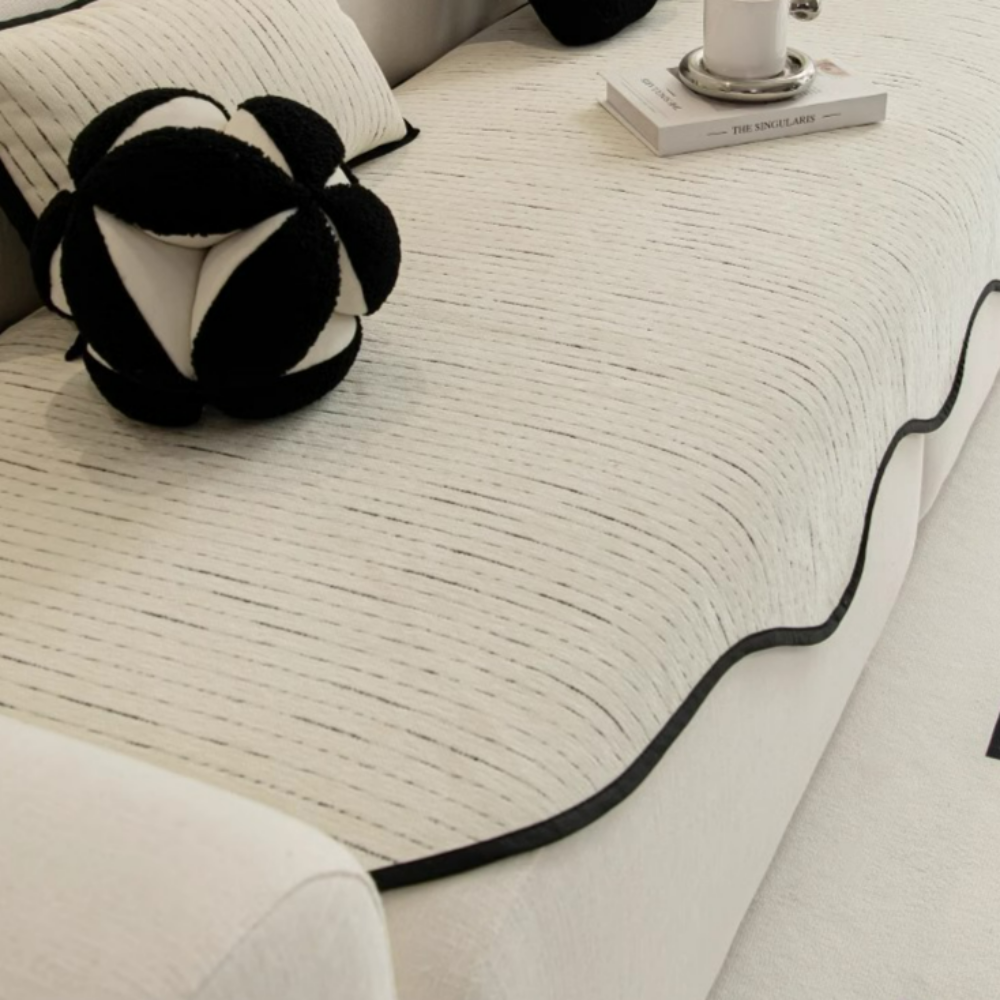 스트라이프 물결 소파커버 사계절 소파패드 비정형 모던 미끄럼방지 넓은 매트 아이보리