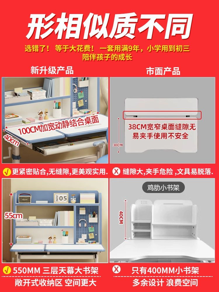 파스텔톤 높낮이 조절 책상 의자 세트 각도 업그레이드 1m 다기능 학습책상 A - 상세 이미지 2