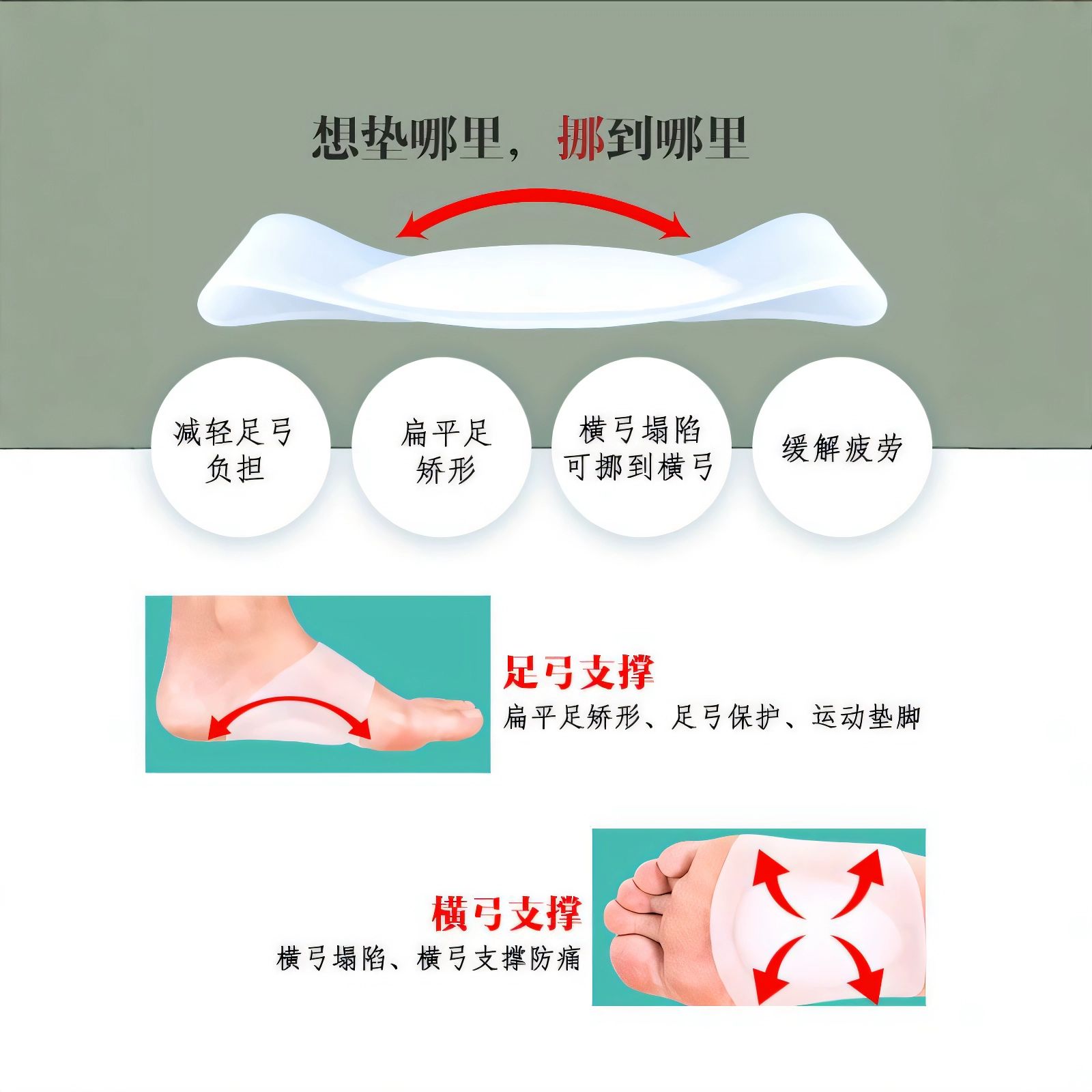 아치실내화 평발실내화 발아치 패드 평발용 실리콘 보호 1개 시 증정 1개 화이트 2개 발 근막 불편 전용 - 상세 이미지 3