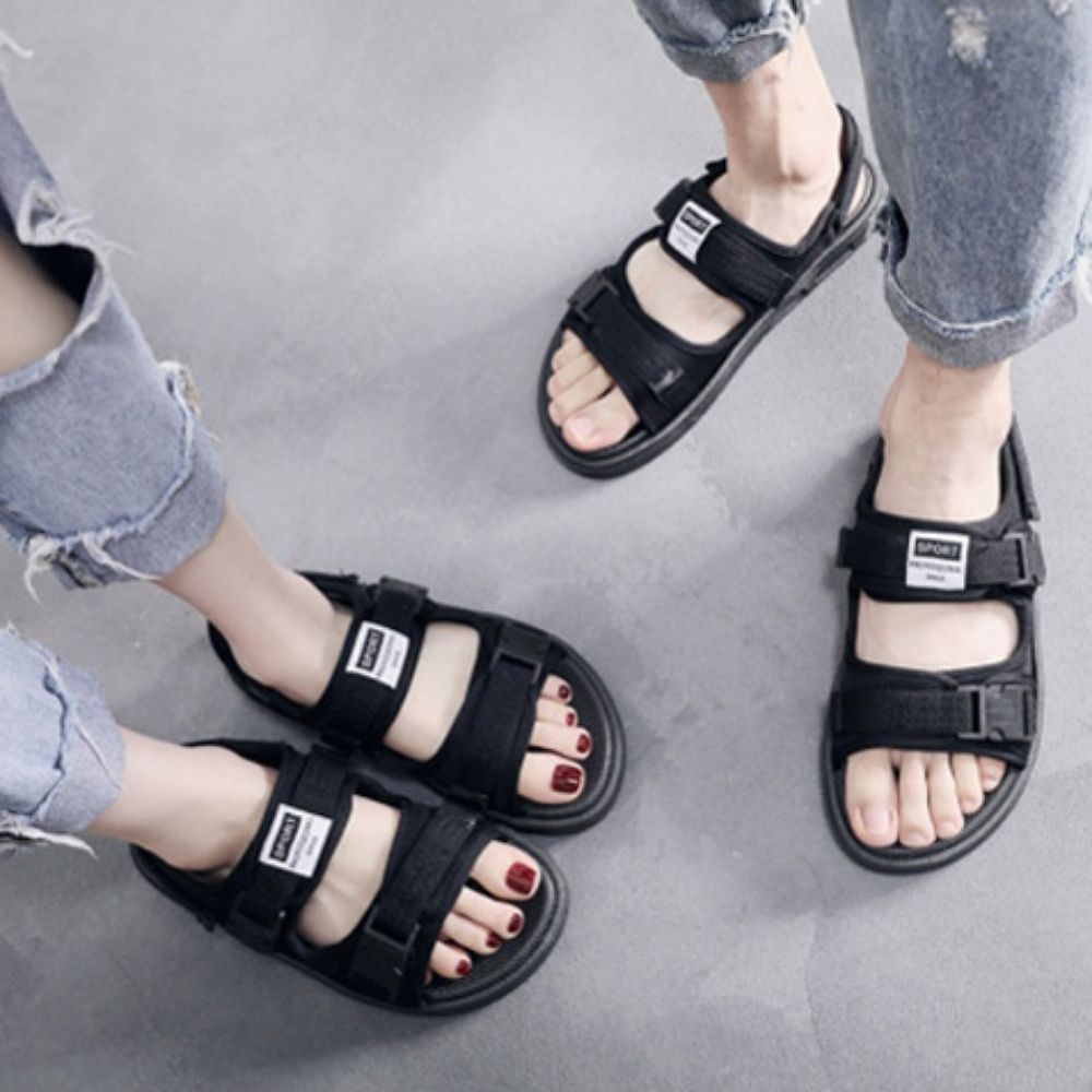 버클샌들 남녀공용 커플신발 여름샌들 슬리퍼 데일리 올블랙 - 상품 이미지
