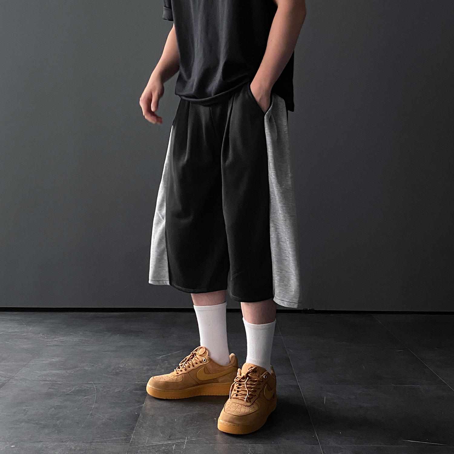 1+1 남자버뮤다팬츠 7부반바지 회색반바지 통넓은바지 - 상세 이미지 3