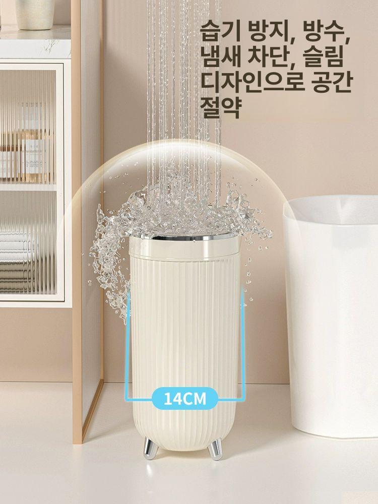 틈새 쓰레기통 인테리어 화장실 주방 냄새차단 크림색-실버엣지 12L 원터치 뚜껑 - 상세 이미지 5
